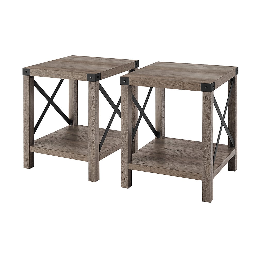 Angle View: Walker Edison - Farmhouse Metal-X Side Table set of 2 - Grey Wash