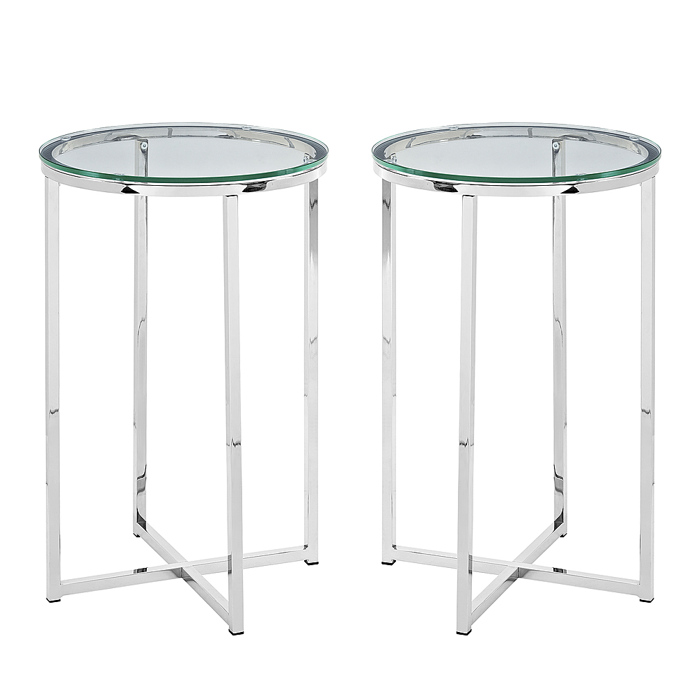 Angle View: Walker Edison - Round Modern Glam Side Table set of 2 - Glass/Chrome