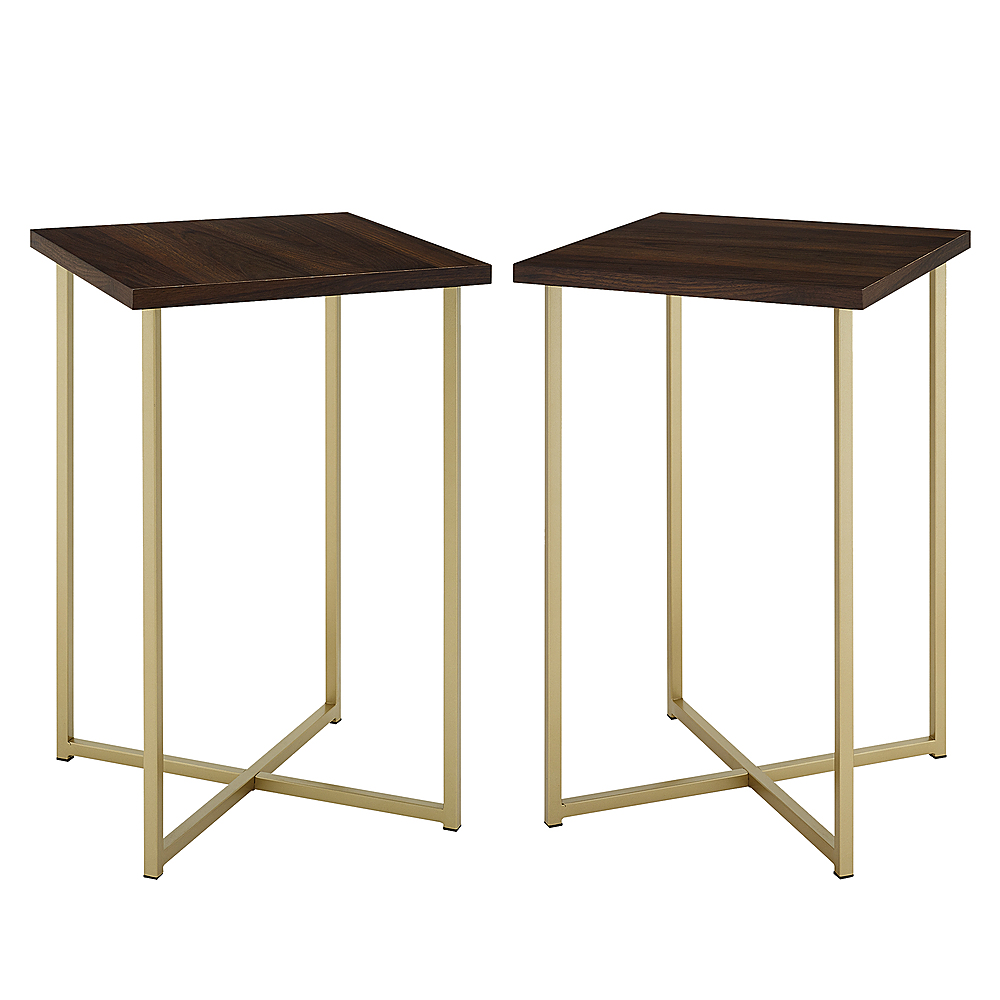 Angle View: Walker Edison - 16” Modern Glam 2-Piece Square Side Table Set - Dark Walnut/Gold