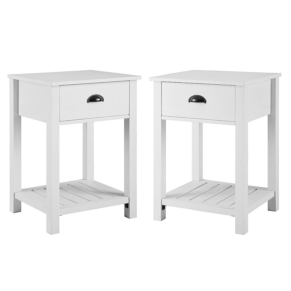 Angle View: Walker Edison - 2-Piece Farmhouse Side Table with Lower Shelf Set - Brushed White