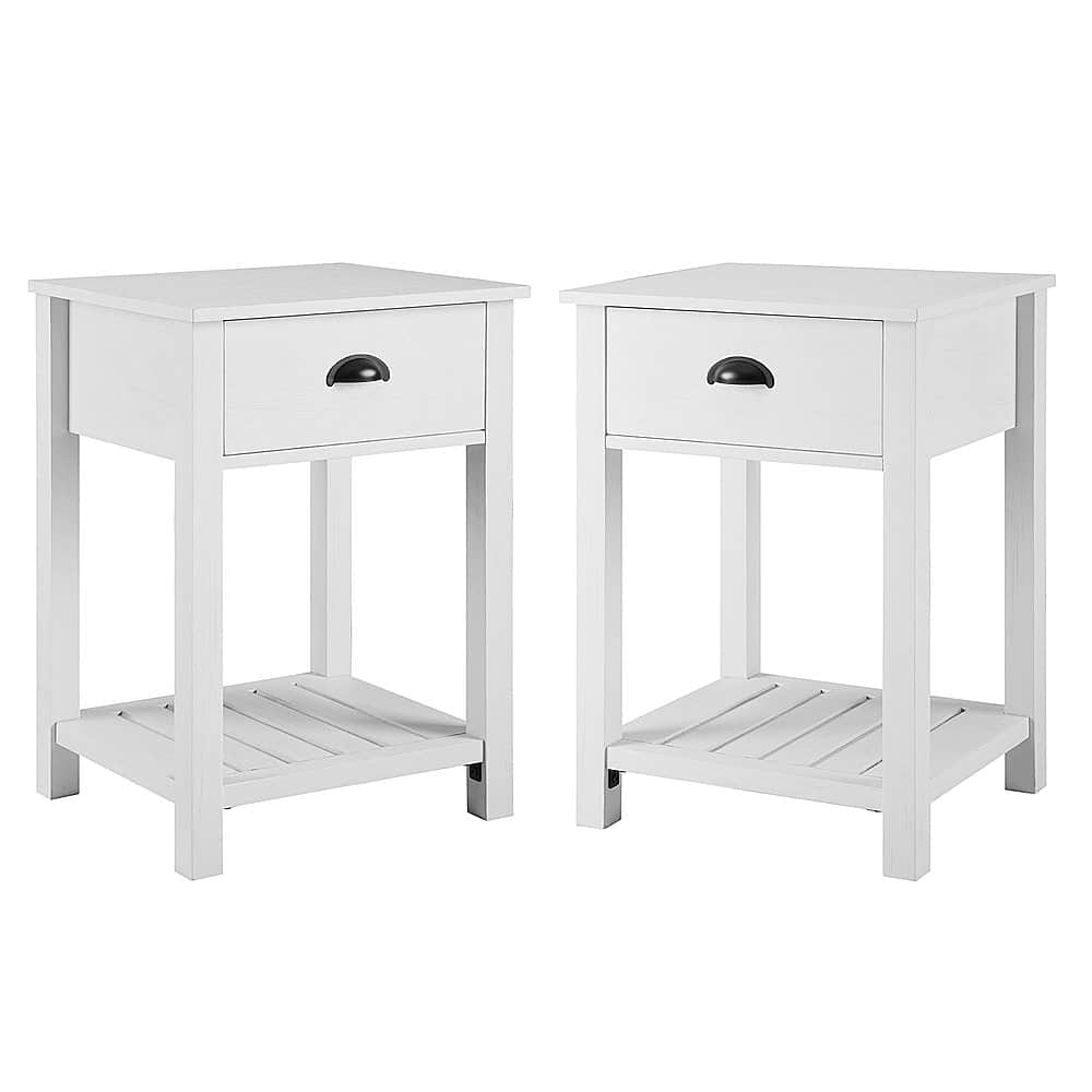 Angle View: Walker Edison - 2-Piece Farmhouse Side Table with Lower Shelf Set - Brushed White