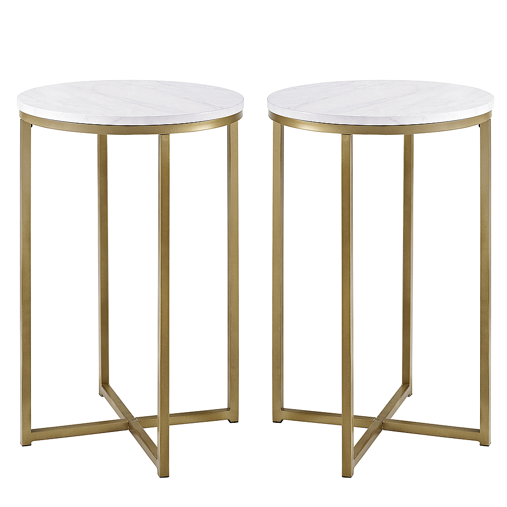 Angle View: Walker Edison - Round Modern Glam Side Table set of 2 - Faux White Marble/Gold