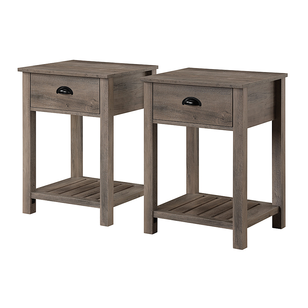 Angle View: Walker Edison - 2-Piece Farmhouse Side Table with Lower Shelf Set - Grey Wash