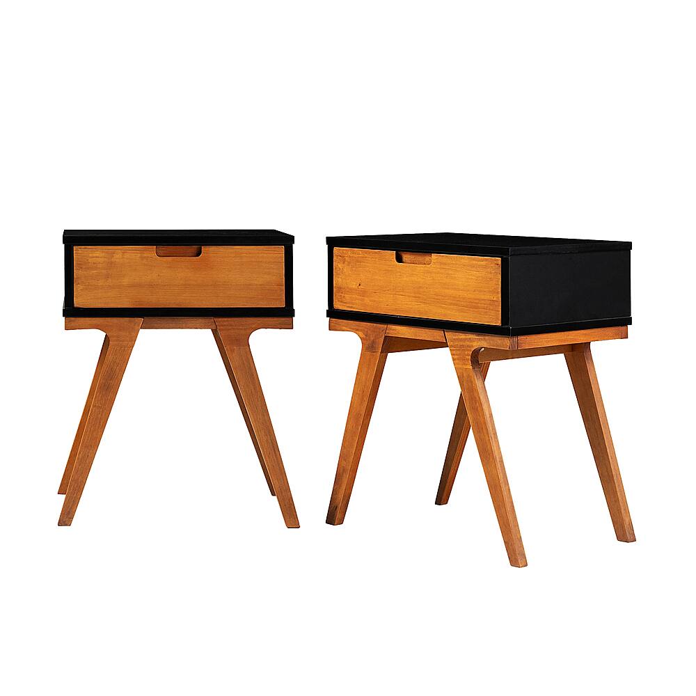 Angle View: Walker Edison - Mid Century Bridge-Leg Side Table set of 2 - Black/Caramel