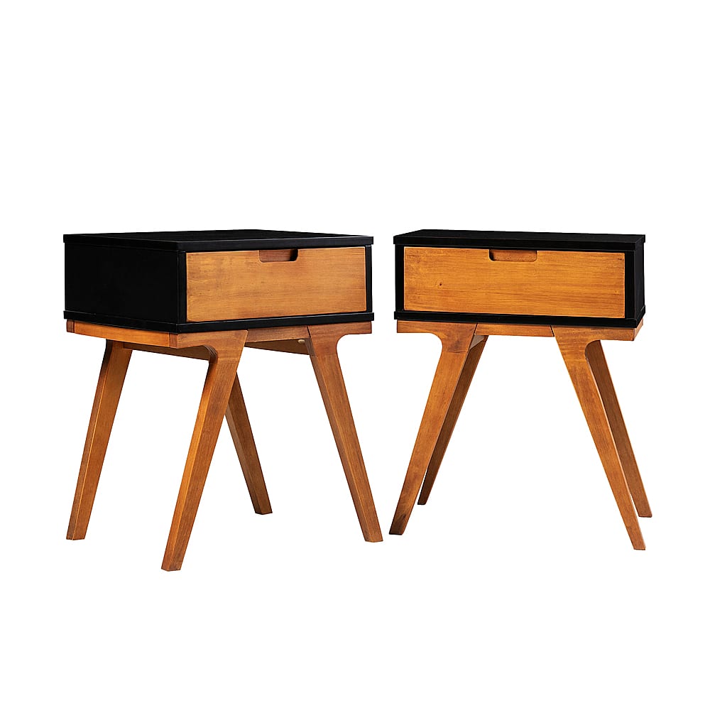 Left View: Walker Edison - Mid Century Bridge-Leg Side Table set of 2 - Black/Caramel