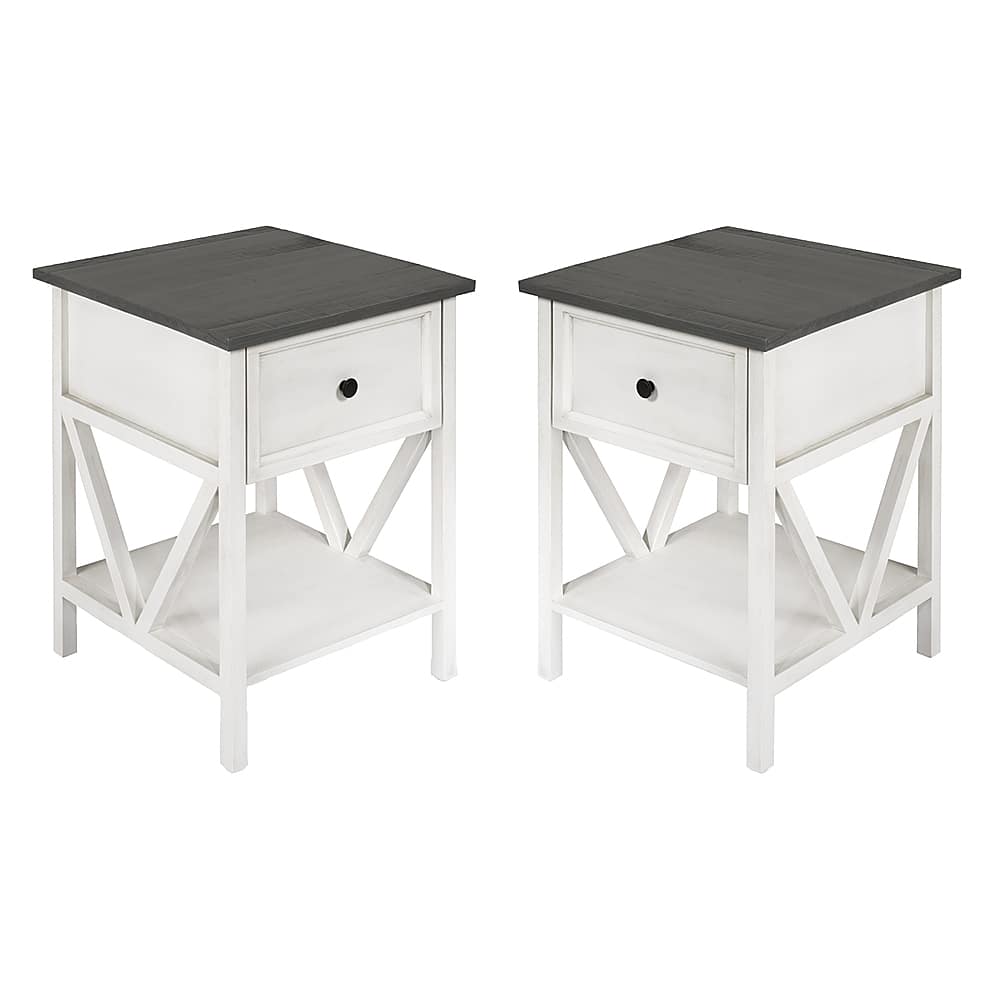 Angle View: Walker Edison - 2-Piece Farmhouse V-Leg Side Table Set - Grey/White Wash