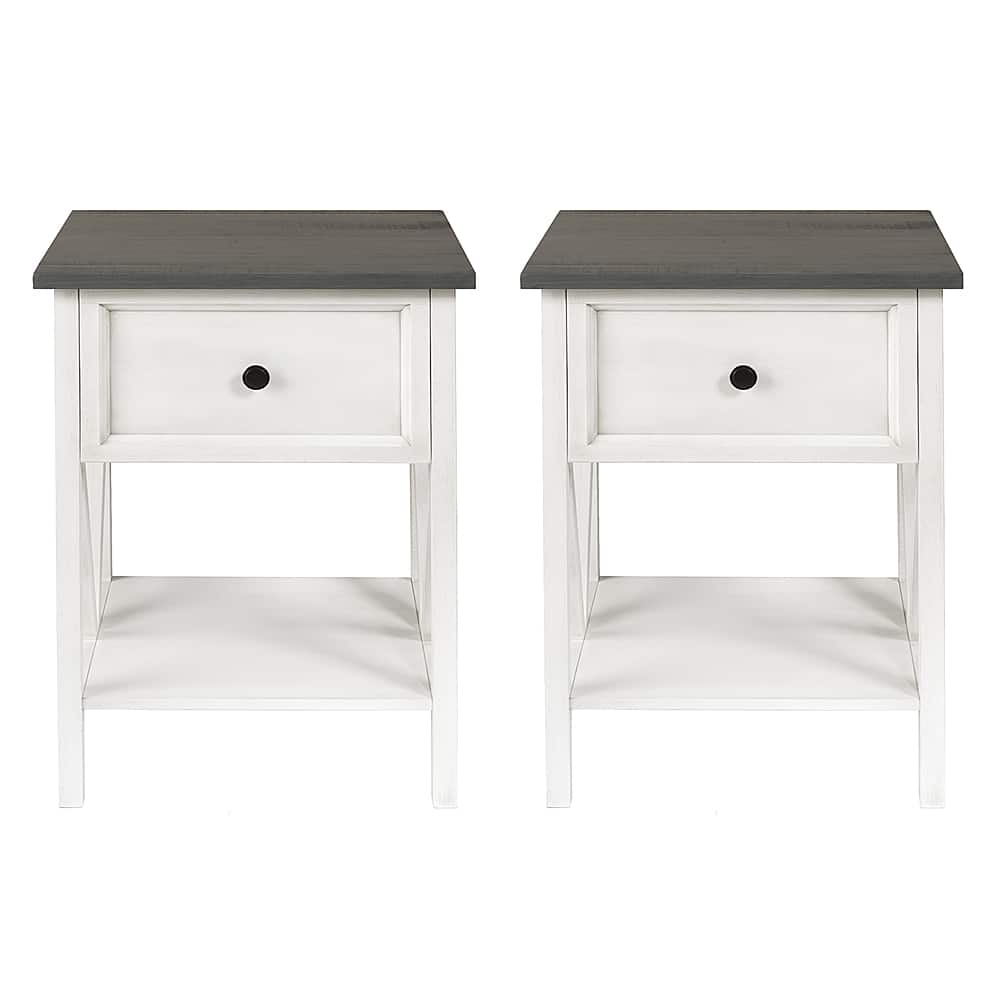 Front. Walker Edison - 2-Piece 25" Farmhouse V-Leg Side Table Set - Grey/White Wash.