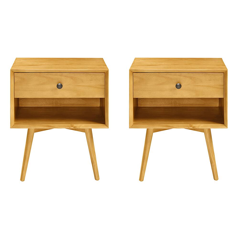 Front. Walker Edison - Mid Century Open Cubby Nightstand set of 2 - Light Oak.