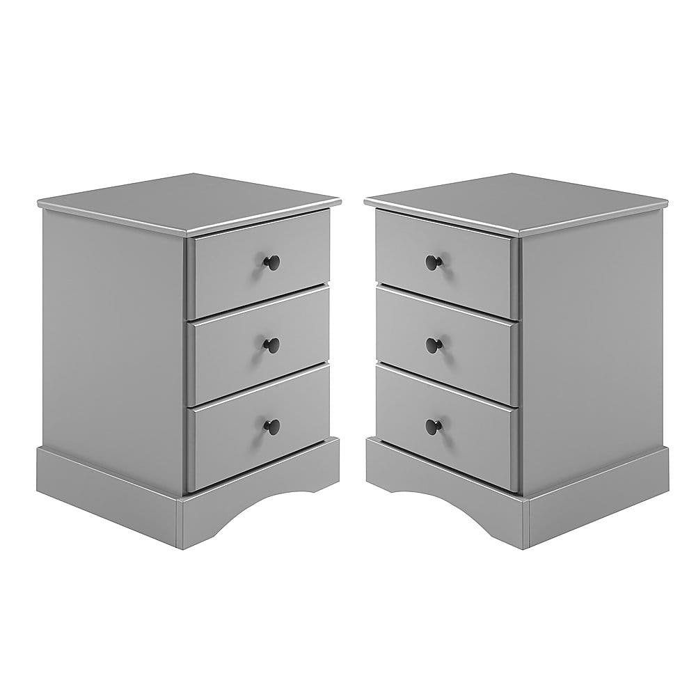 Angle View: Walker Edison - 2-Piece Classic 3-Drawer Nightstand Set - Grey