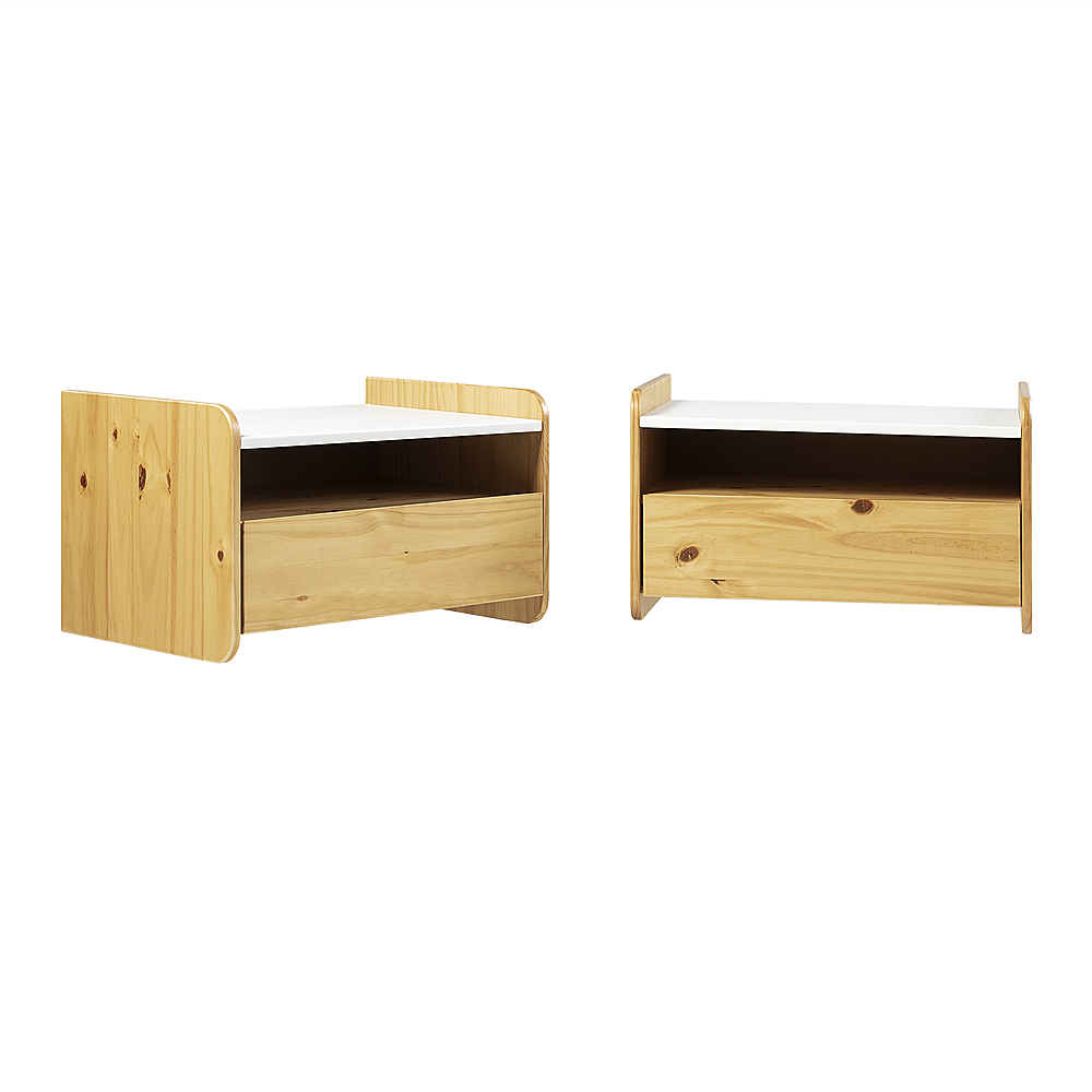 Left View: Walker Edison - 2-Piece Modern Solid Wood Floating Nightstand Set - Light Oak