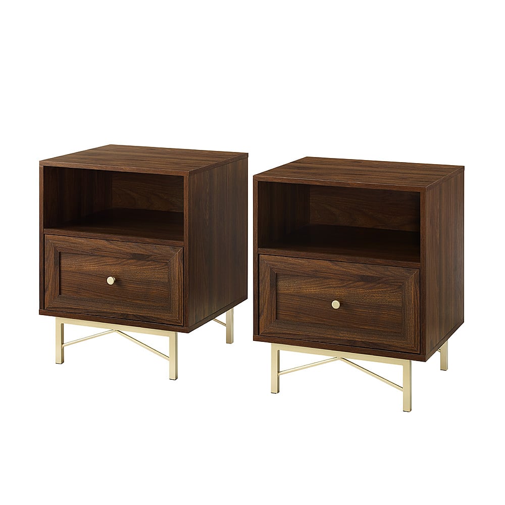 Angle View: Walker Edison - 2-Piece Modern Glam 2-Drawer Nightstand Set - Dark Walnut