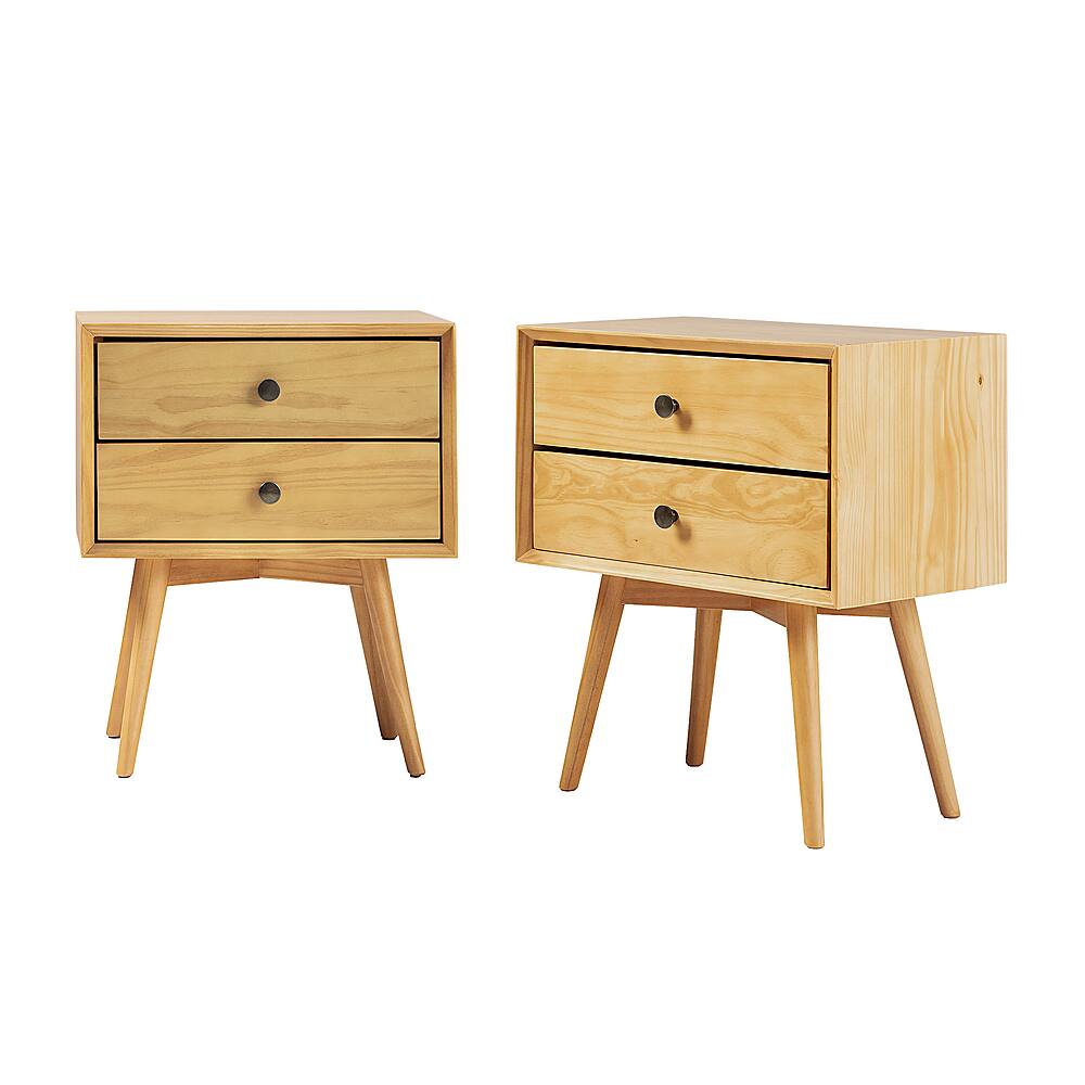 Angle View: Walker Edison - 2-Piece Mid-Century 2-Drawer Nightstand Set - Light Oak