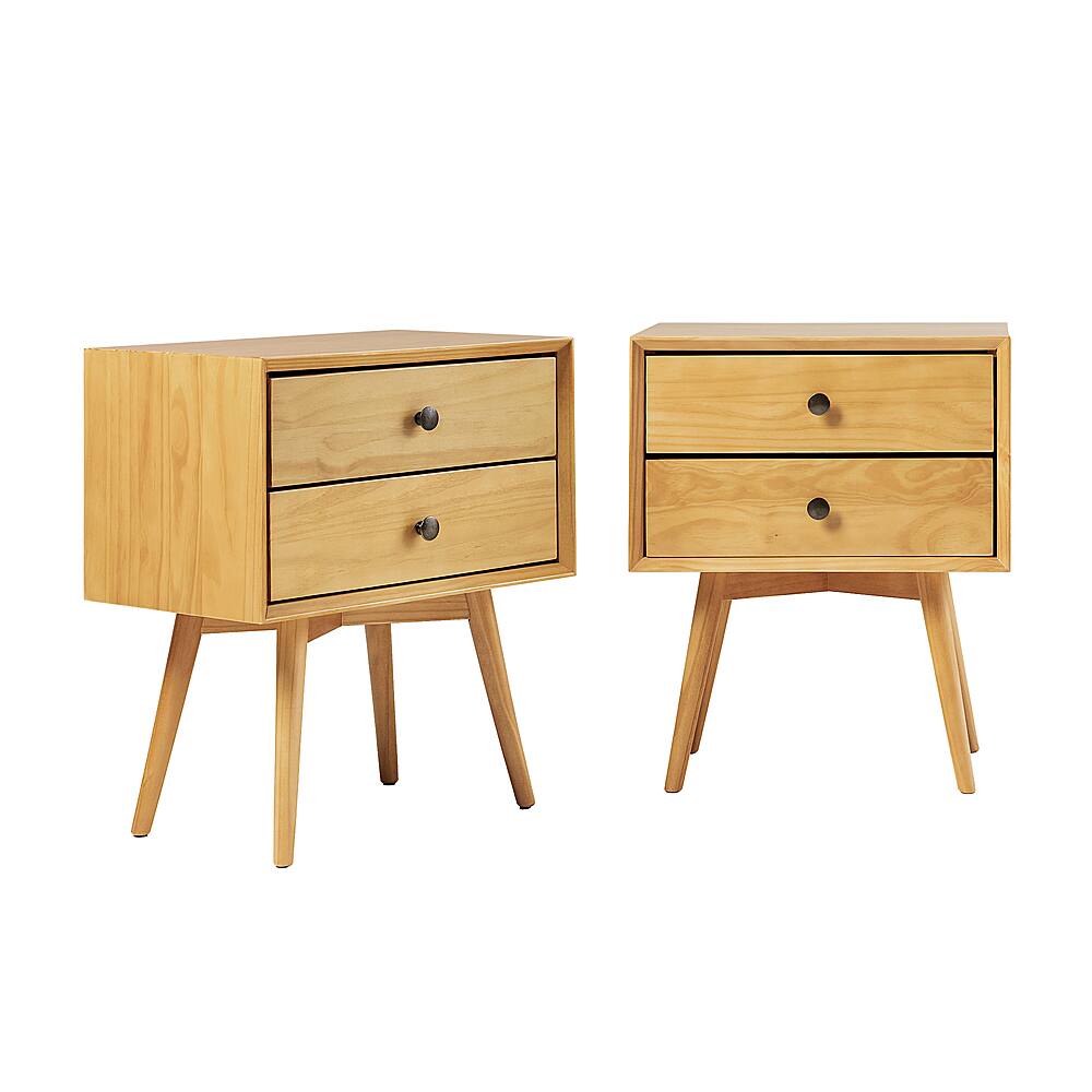 Left View: Walker Edison - 2-Piece Mid-Century 2-Drawer Nightstand Set - Light Oak