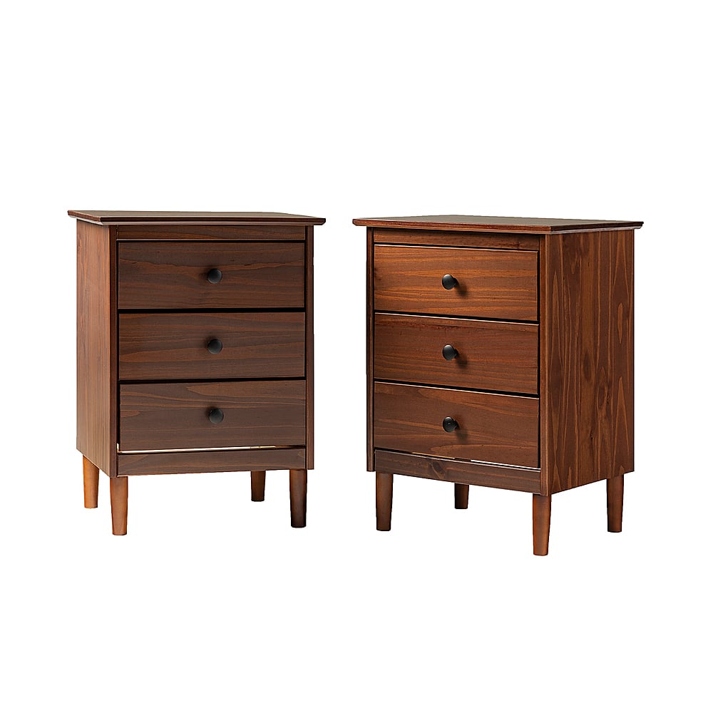 Angle View: Walker Edison - Classic Minimal 3-Drawer Nightstand set of 2 - Walnut