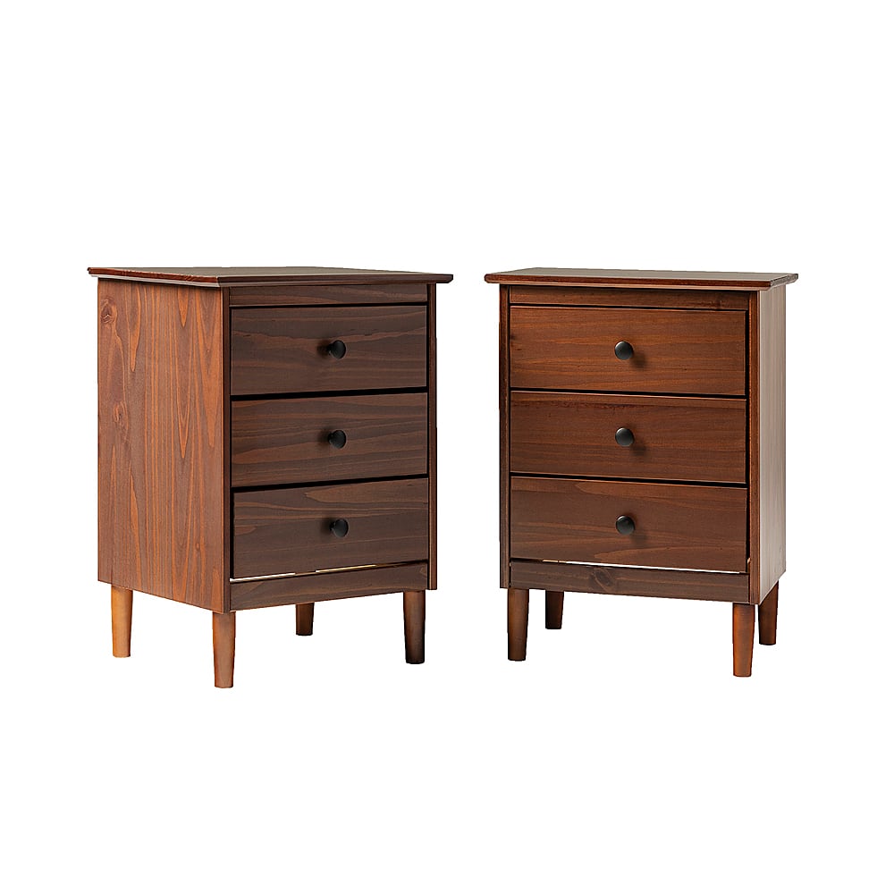 Left View: Walker Edison - Classic Minimal 3-Drawer Nightstand set of 2 - Walnut