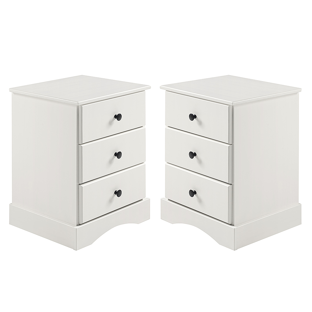 Angle View: Walker Edison - 2-Piece Classic 3-Drawer Nightstand Set - White