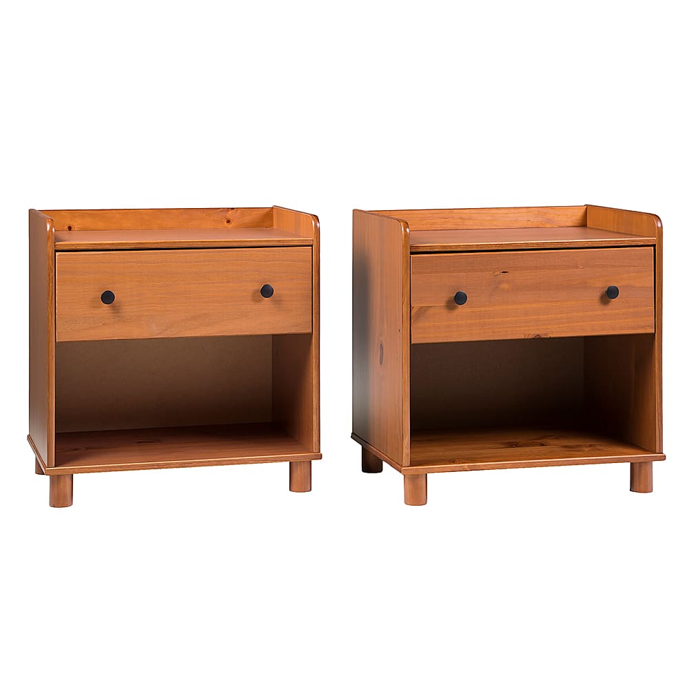 Left View: Walker Edison - 2-Piece Mid-Century Tray-Top Nightstand Set - Caramel