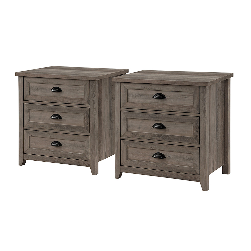 Angle View: Walker Edison - 2-Piece Farmhouse Framed-Drawer Nightstand Set - Grey Wash