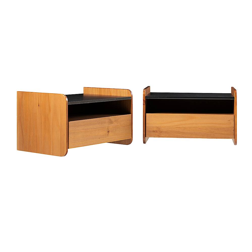 Left View: Walker Edison - 2-Piece Modern Solid Wood Floating Nightstand Set - Caramel