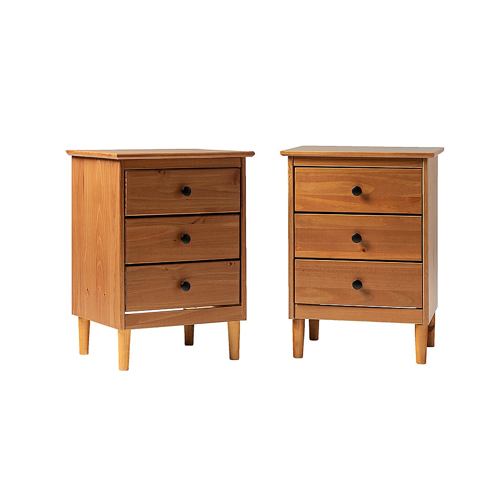 Angle View: Walker Edison - Classic Minimal 3-Drawer Nightstand set of 2 - Caramel