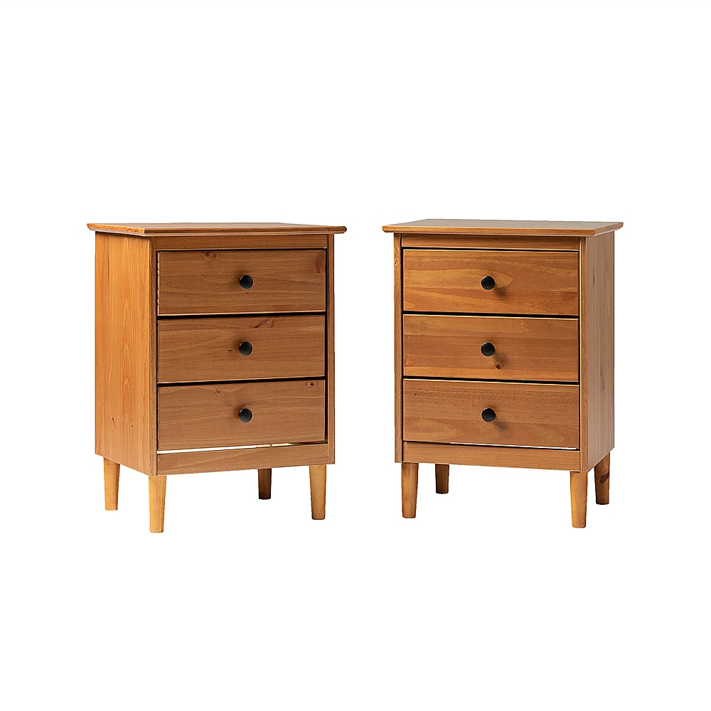 Left View: Walker Edison - Classic Minimal 3-Drawer Nightstand set of 2 - Caramel