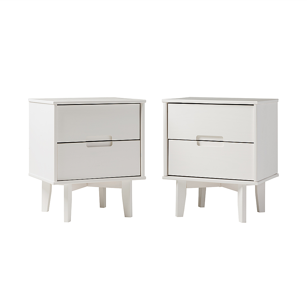 Left View: Walker Edison - Mid Century Solid Wood Nightstand set of 2 - White
