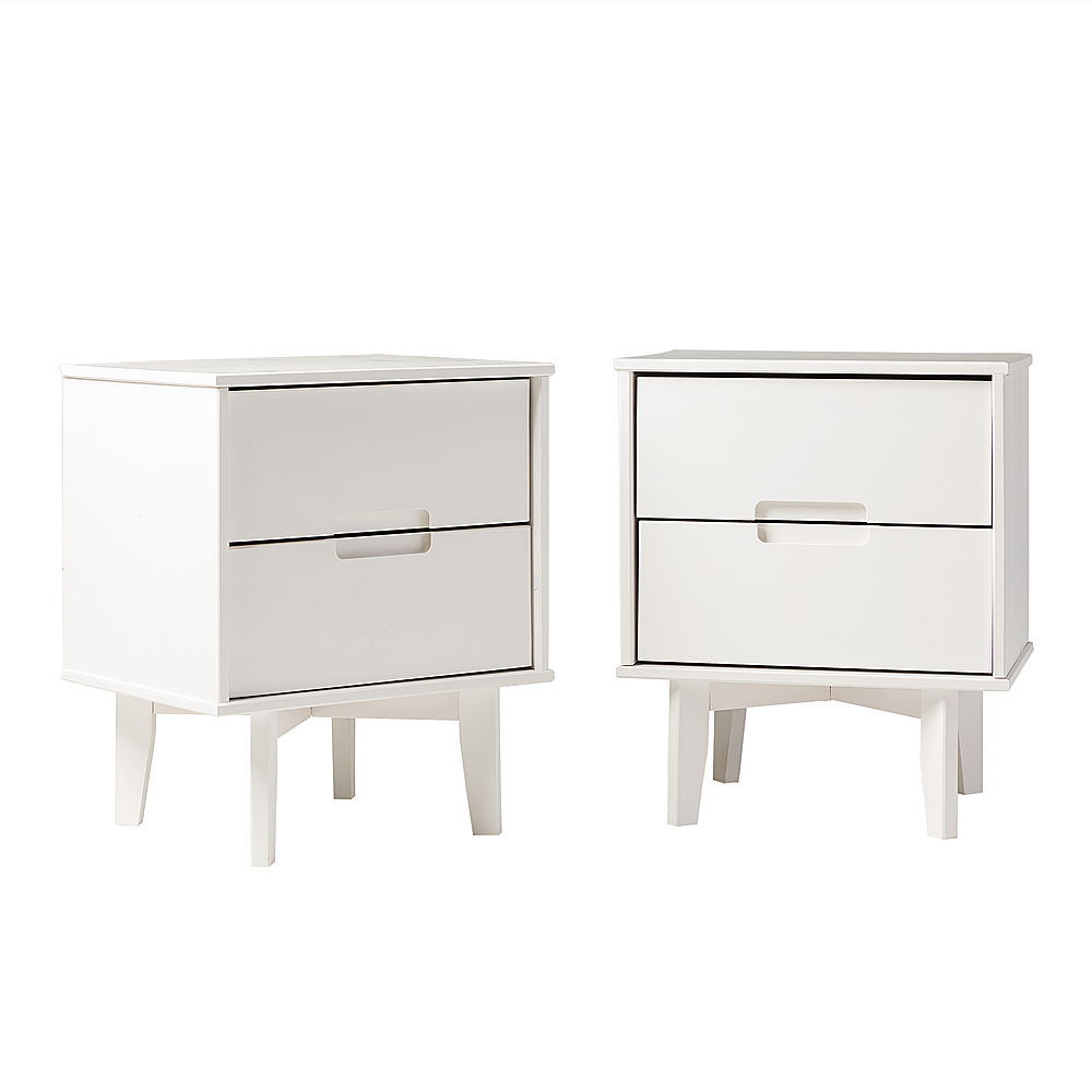 Angle View: Walker Edison - Mid Century Solid Wood Nightstand set of 2 - White