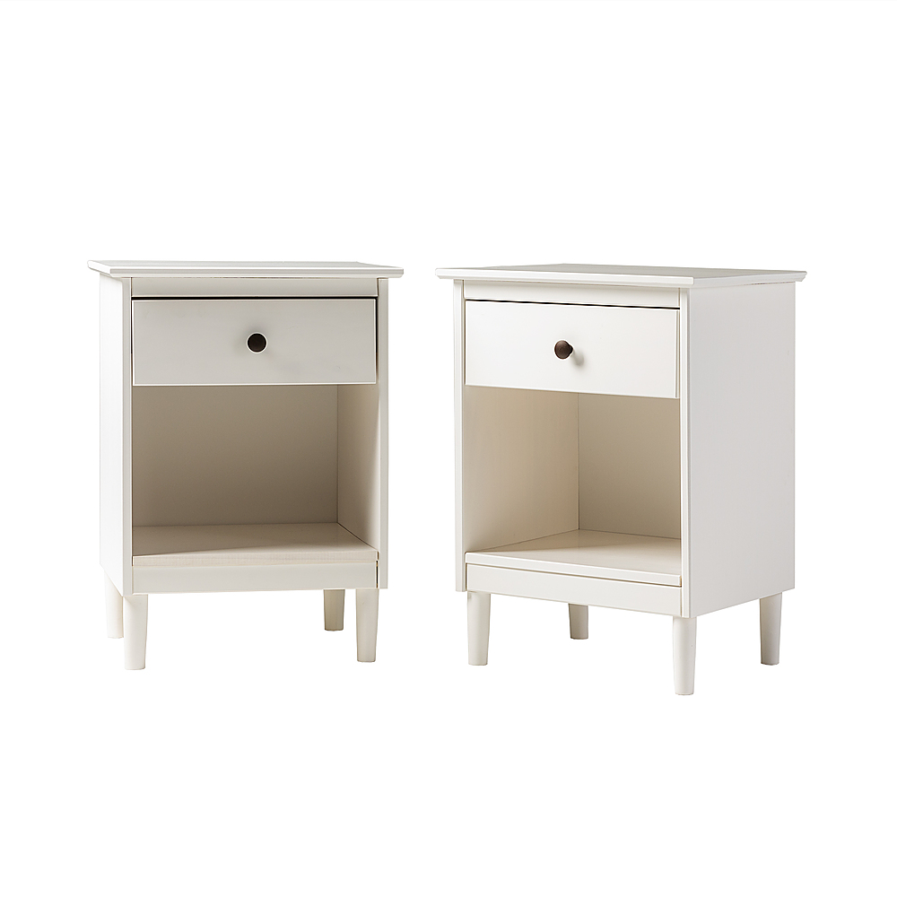 Angle View: Walker Edison - Classic Wood 1-Drawer Nightstand set of 2 - White