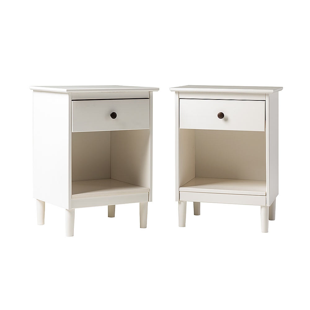 Left View: Walker Edison - Classic Wood 1-Drawer Nightstand set of 2 - White