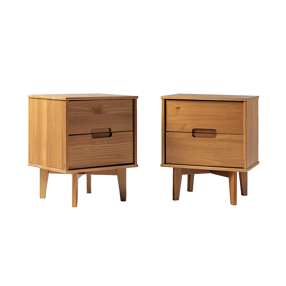 Angle View: Walker Edison - Mid Century Solid Wood Nightstand set of 2 - Caramel