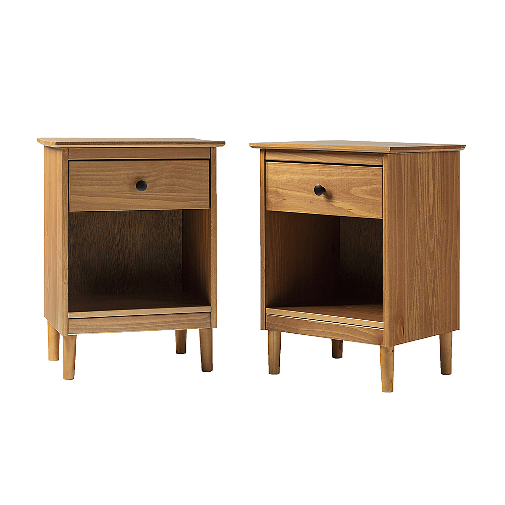 Angle View: Walker Edison - Classic Wood 1-Drawer Nightstand set of 2 - Caramel