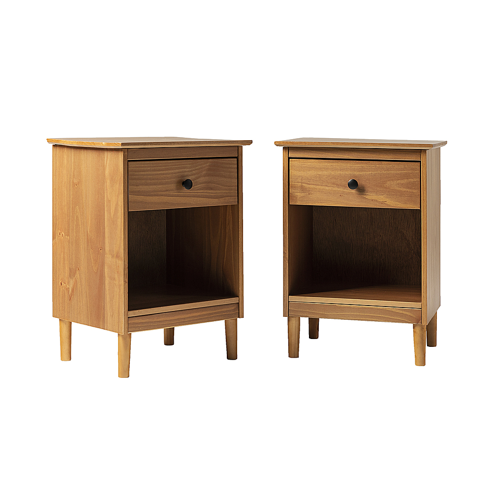 Left View: Walker Edison - Classic Wood 1-Drawer Nightstand set of 2 - Caramel