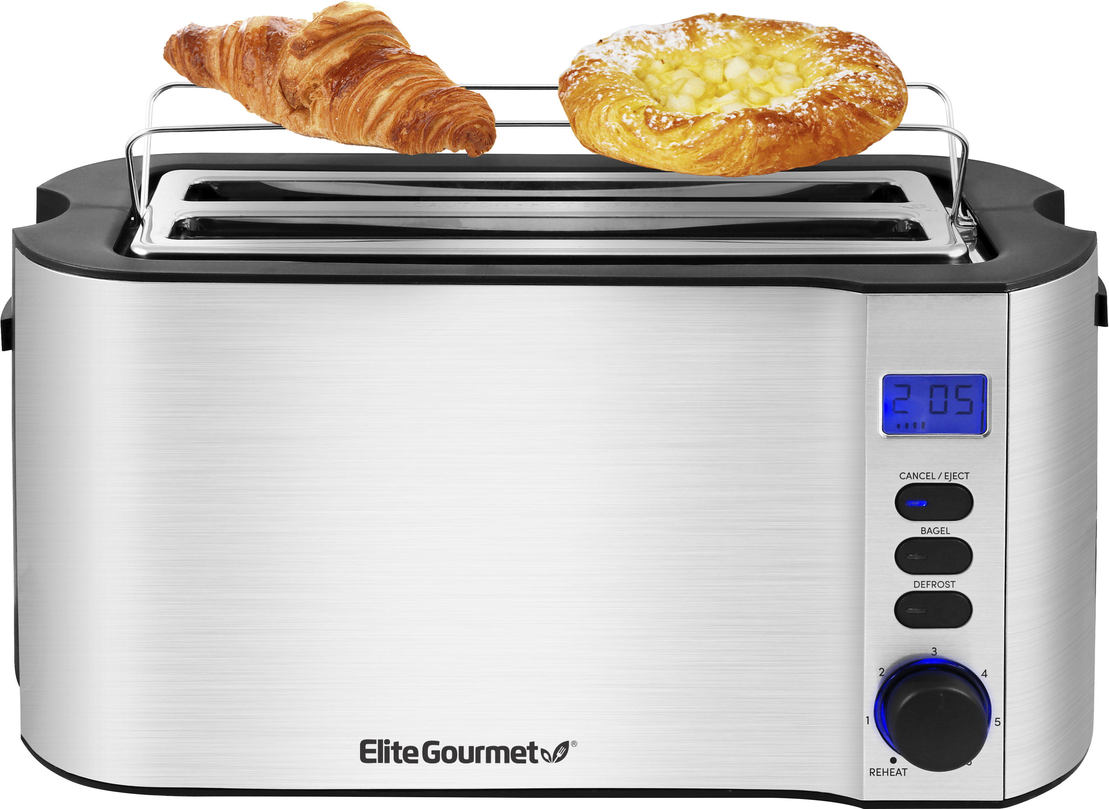 Elite Gourmet ECT4400B# Long Slot 4 Slice Toaster, Countdown Timer