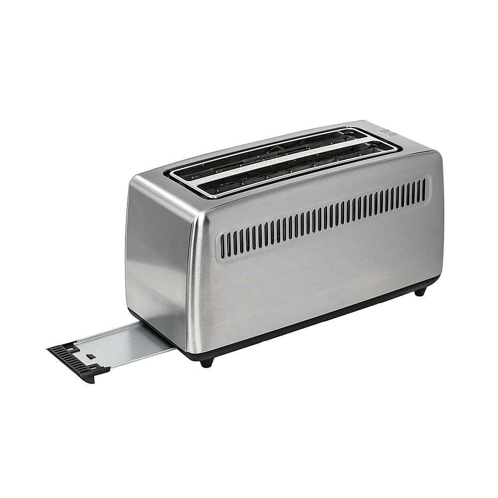Left View: Kalorik - 4-Slice Wide Slot Toaster - Stainless Steel