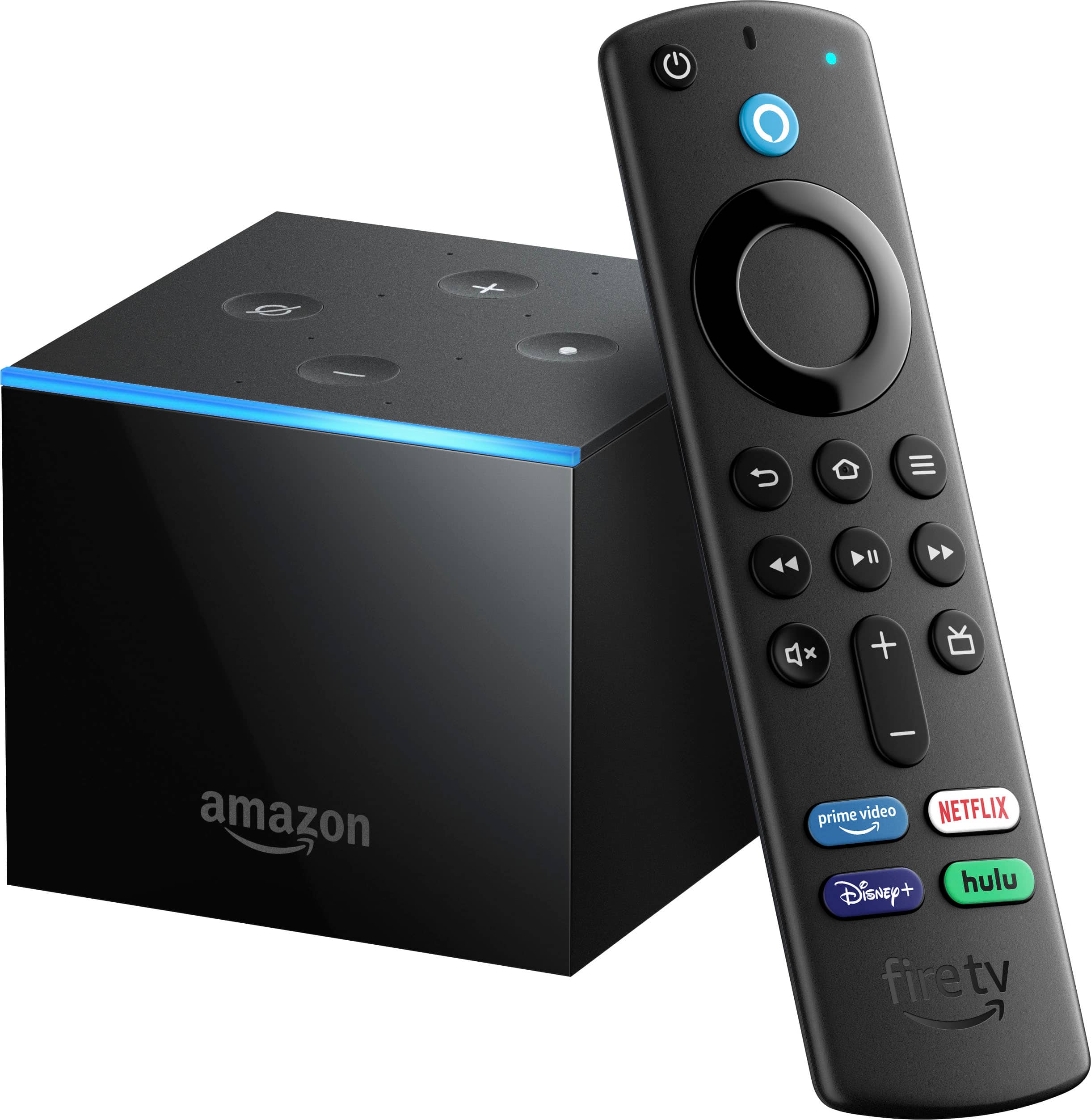 Front. Amazon - Fire TV Cube 2nd Gen Streaming Media Player with Voice Remote (includes TV controls) | HD streaming device - Black.