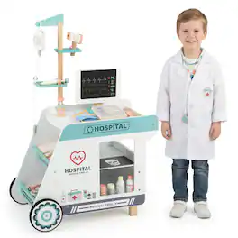 Costway - Wooden Doctor Playset with Cart Toy Accessories for Toddlers - Green