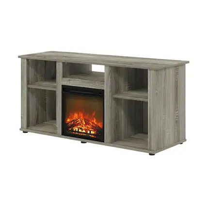 Front. FurniFact - Gray Fireplace TV Stand with Open Storage for Up to 55-Inch Flat Screens - Gray.