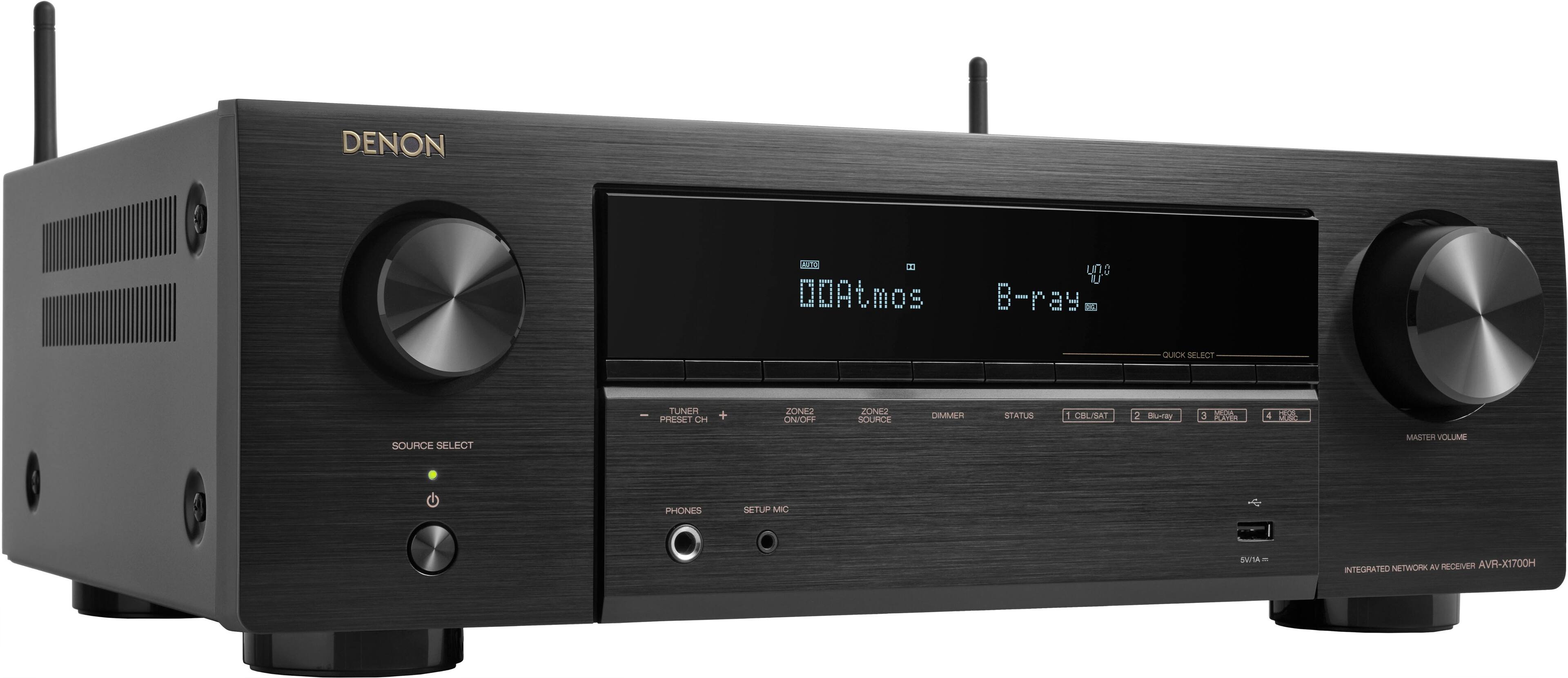 Angle. Denon - AVR-X1700H (80W X 7) 7.2-Ch. with HEOS and Dolby Atmos 8K Ultra HD HDR Compatible AV Home Theater Receiver with Alexa - Black.