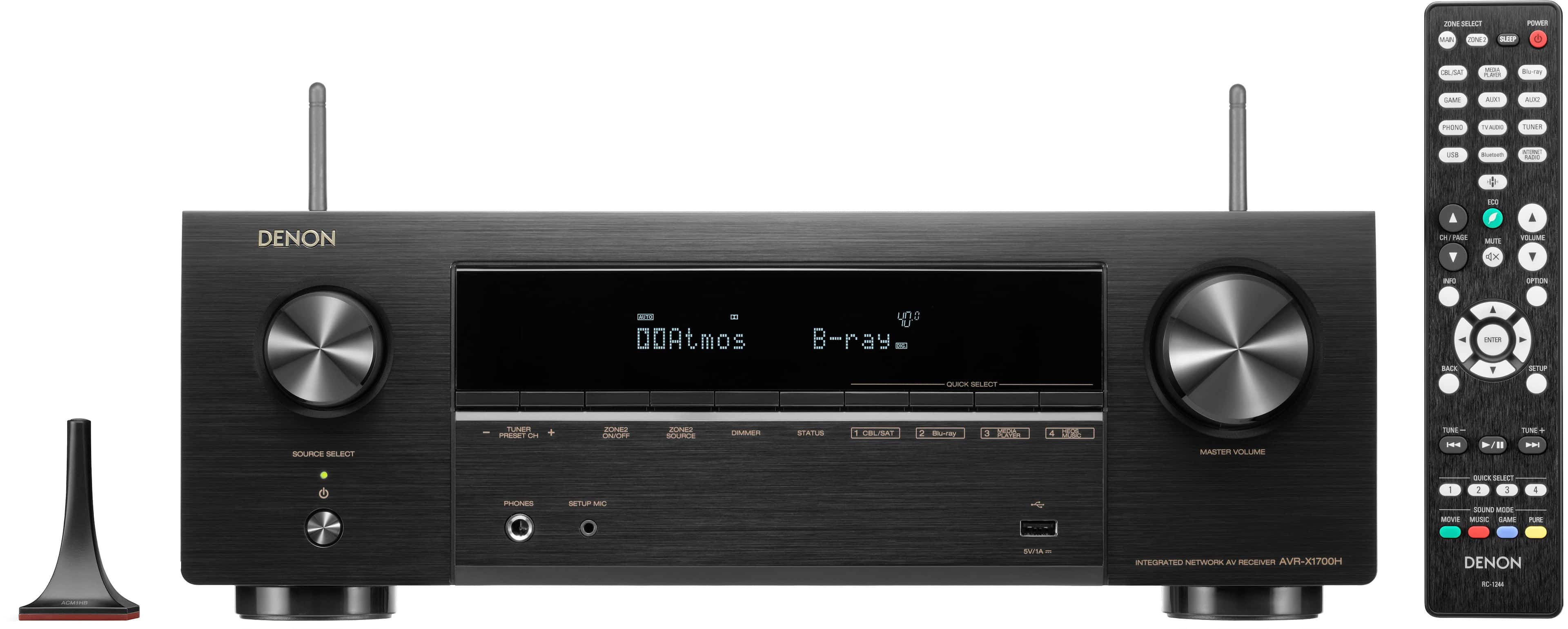 Left. Denon - AVR-X1700H (80W X 7) 7.2-Ch. with HEOS and Dolby Atmos 8K Ultra HD HDR Compatible AV Home Theater Receiver with Alexa - Black.