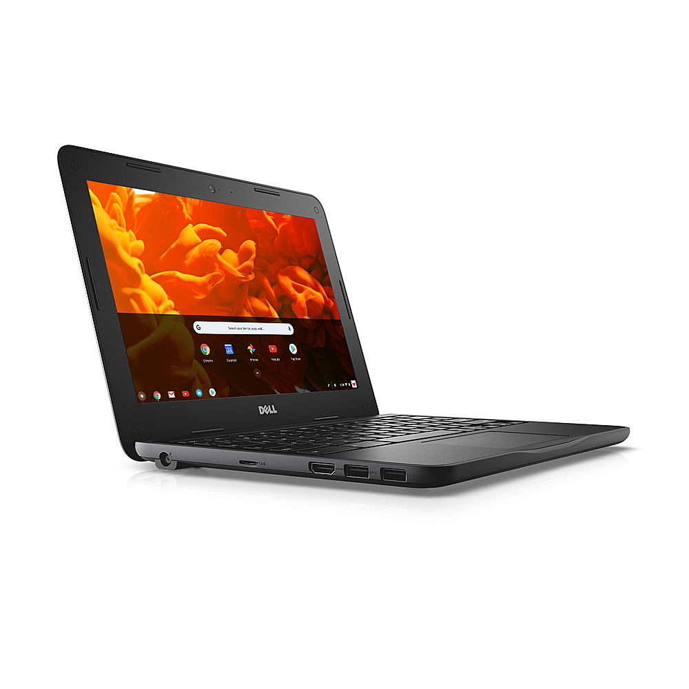 Angle View: Dell - Chromebook 11 3000 11.6" Chromebook - Intel Celeron - 4 GB Memory - 16 GB eMMC - Black