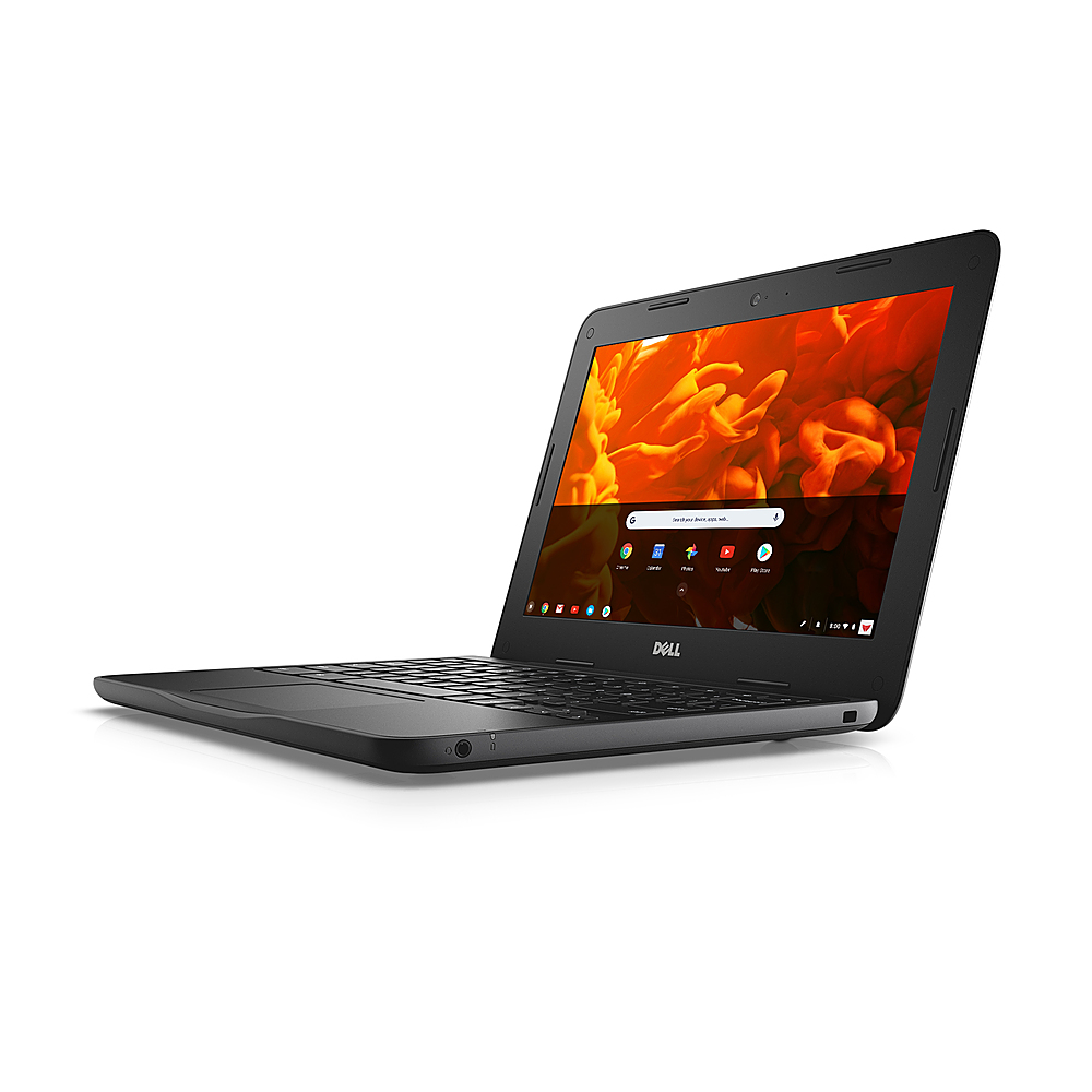 Left View: Dell - Chromebook 11 3000 11.6" Chromebook - Intel Celeron - 4 GB Memory - 16 GB eMMC - Black
