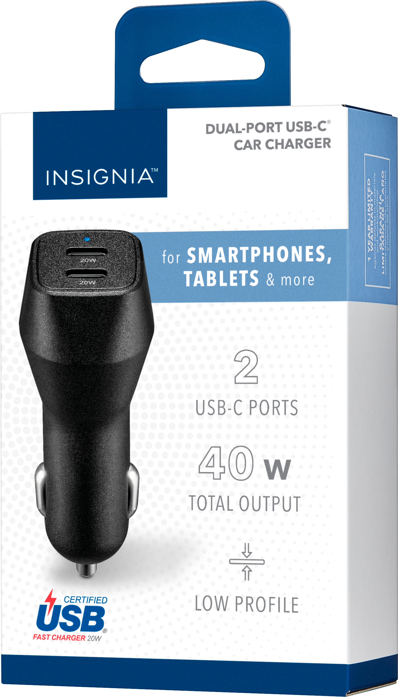 Insignia™ 40W Dual USB-C Port Vehicle Charger Black NS-MVC40W2K