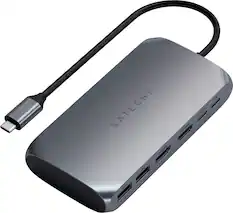 Front. Satechi - USB-C Multimedia Adapter for M1/M2 with 2 4K HDMI, USB C PD (85W), USB-C, 2 USB-A for MacBook, iPad, Mac & Windows - Space Gray.