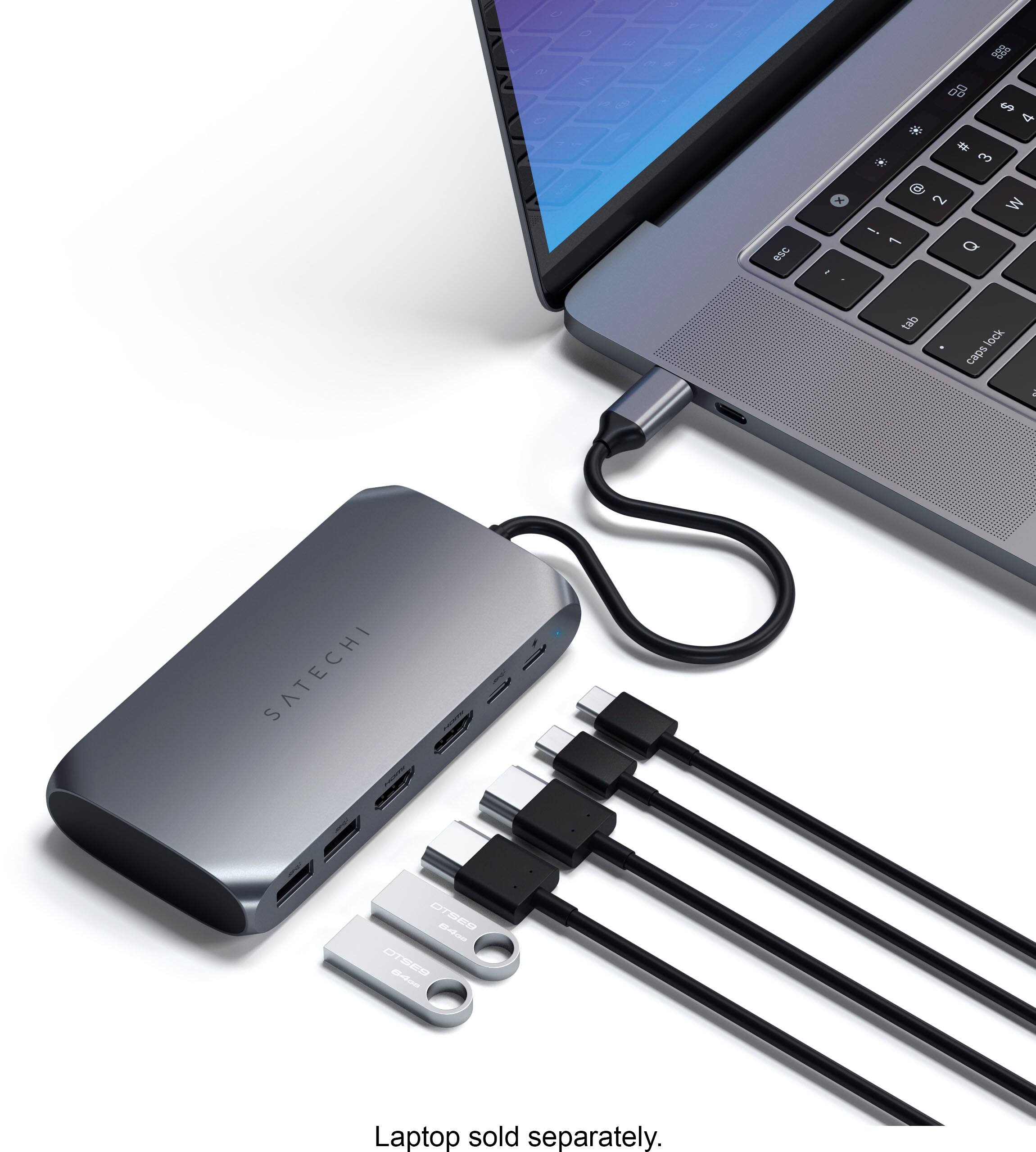 Alt View 13. Satechi - USB-C Multimedia Adapter for M1/M2 with 2 4K HDMI, USB C PD (85W), USB-C, 2 USB-A for MacBook, iPad, Mac & Windows - Space Gray.