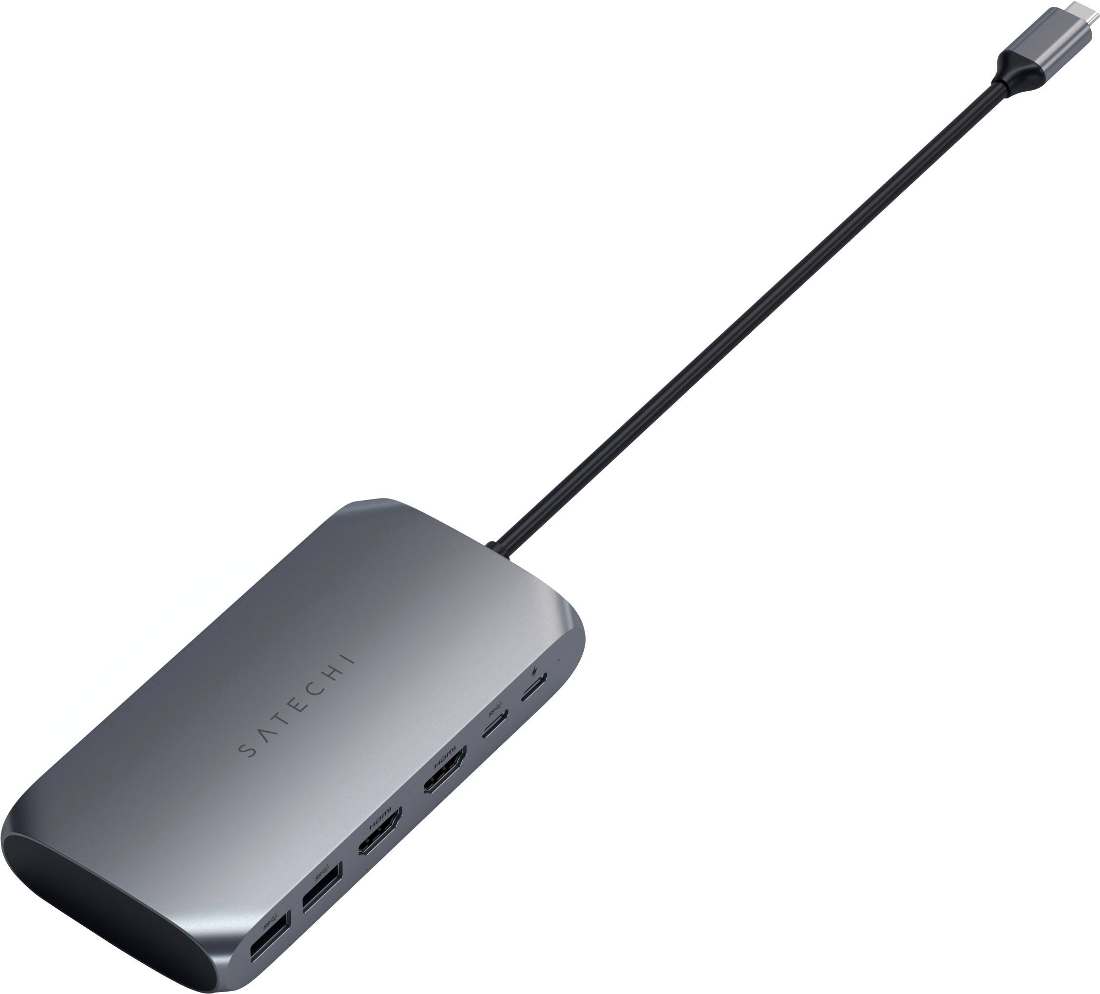 Alt View 15. Satechi - USB-C Multimedia Adapter for M1/M2 with 2 4K HDMI, USB C PD (85W), USB-C, 2 USB-A for MacBook, iPad, Mac & Windows - Space Gray.