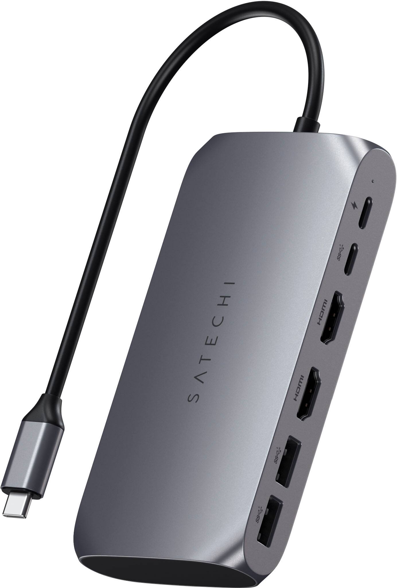 Alt View 17. Satechi - USB-C Multimedia Adapter for M1/M2 with 2 4K HDMI, USB C PD (85W), USB-C, 2 USB-A for MacBook, iPad, Mac & Windows - Space Gray.