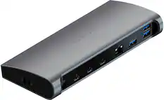 Front. Satechi - Thunderbolt 4 Dock 12-in-1 – 3 Thunderbolt 4 Ports, 3 USB-A 3.2, USB-A 2.0, SD Card, Ethernet, Audio Jack - Space Gray.