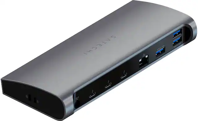 Front. Satechi - Thunderbolt 4 Dock 12-in-1 – 3 Thunderbolt 4 Ports, 3 USB-A 3.2, USB-A 2.0, SD Card, Ethernet, Audio Jack - Space Gray.