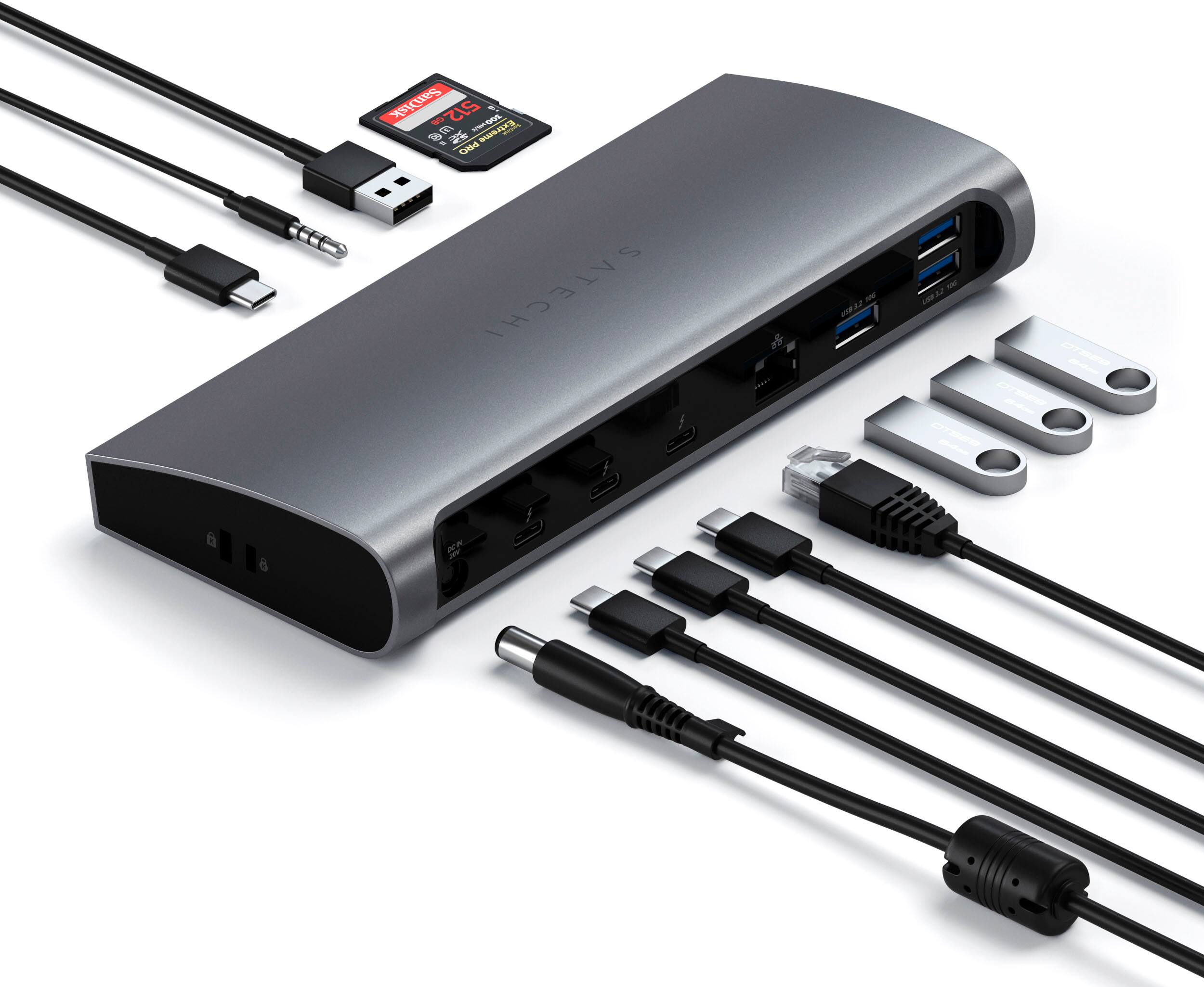 Alt View 17. Satechi - Thunderbolt 4 Dock 12-in-1 – 3 Thunderbolt 4 Ports, 3 USB-A 3.2, USB-A 2.0, SD Card, Ethernet, Audio Jack - Space Gray.