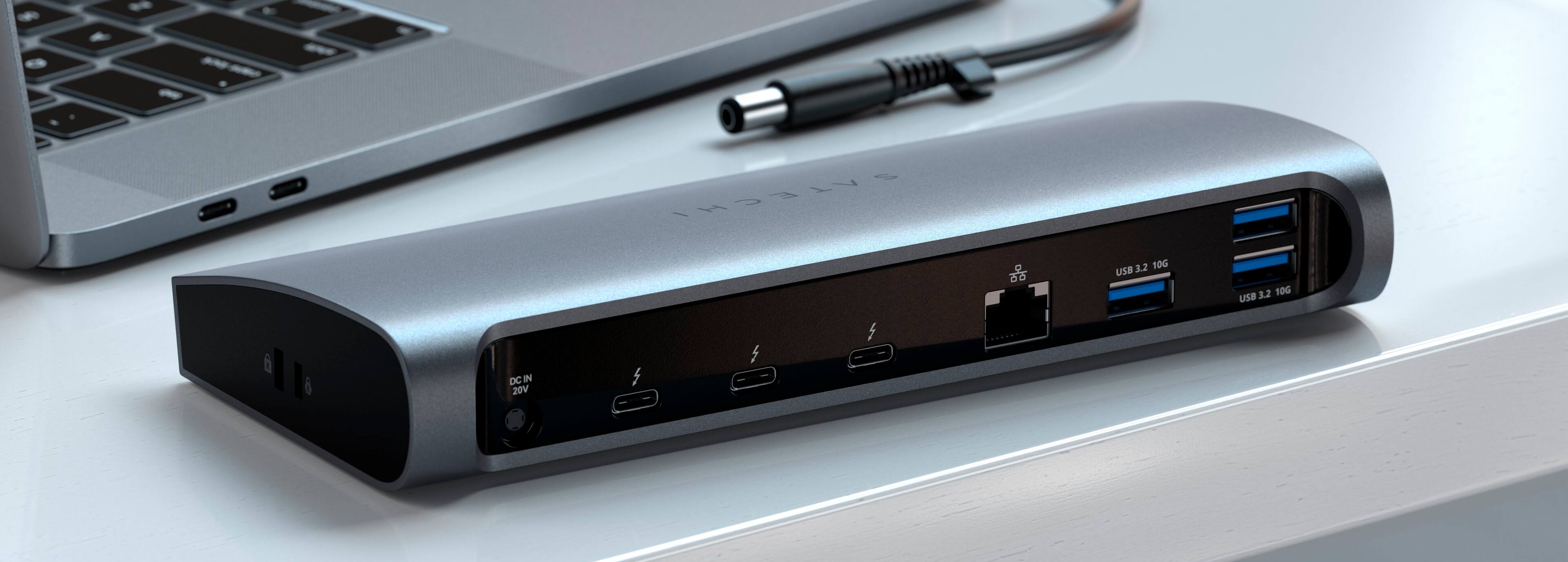 Alt View 21. Satechi - Thunderbolt 4 Dock 12-in-1 – 3 Thunderbolt 4 Ports, 3 USB-A 3.2, USB-A 2.0, SD Card, Ethernet, Audio Jack - Space Gray.